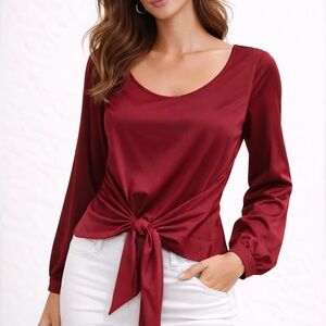 Express bubble sleeve tie waist 3/4 sleeve boho crop top ❤️